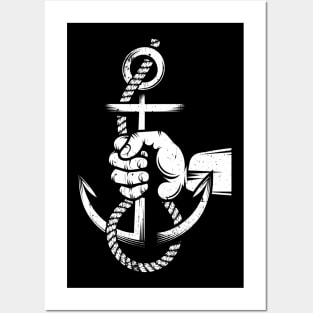 Sailor hand holds an anchor with rope Posters and Art